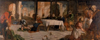 Christus wast de voeten van de discipelen door Tintoretto